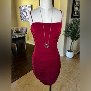 Windsor Red Ruched Bodycon Mini Dress